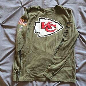 Nike Kids Long Sleeve Olive Shirt with KC Chiefs Logo
